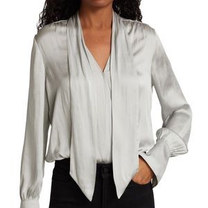 Paige Grey Tie Neck Long Sleeve Bodysuit Size Medium